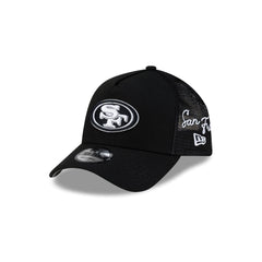 San Francisco 49ers Side Script Black 9FORTY A-Frame Trucker Hat